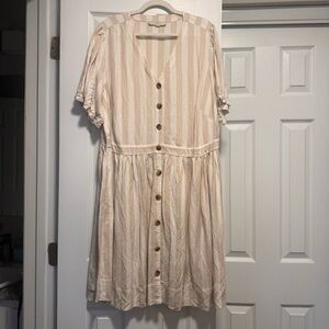 LOFT Cream Striped Button-Front Mini Dress